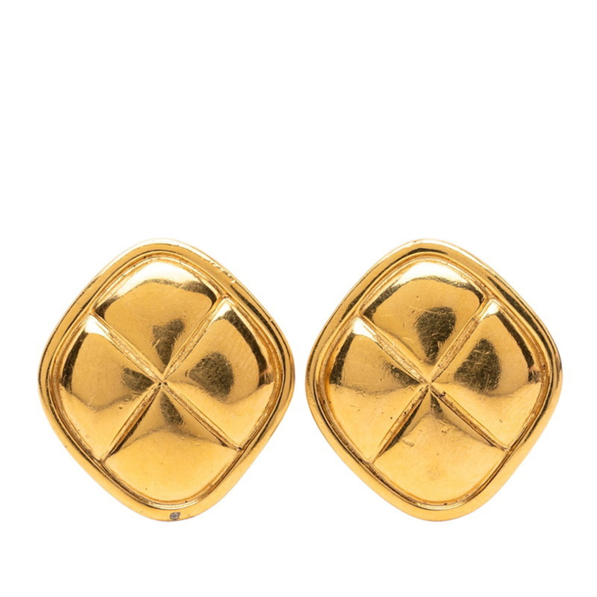 Chanel Diamond-Shaped Motif Earrings, Gold Plated, Women's.